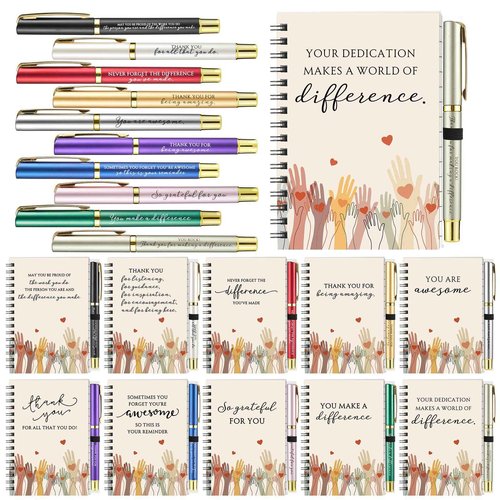 Motipuns 20 Set Christmas Appreciation Gifts Bulk for Employee Coworker Volunteer 10 Styles Notebooks with 10 Colors Pens Thank You Notepads for Team Medical Assistant Staff Office