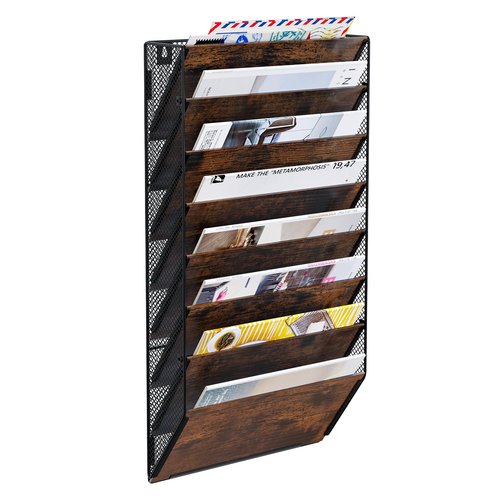 PAG-Mass Hanging Wall File Organizer, 8 Tier Wall Mounted Mail Documents Literature Magazine Envelopes Holder, Suitable for Home/Office/School (8-Tier)