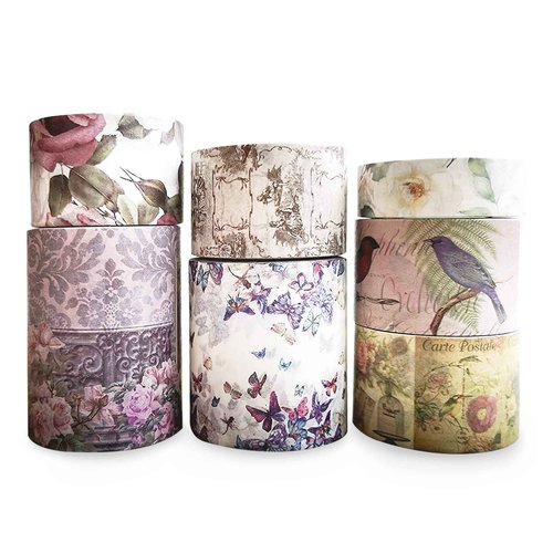 Serenity Fair Antique Roses & Florals Washi Tape Set, 7 Washi Tapes, 6 Washi Paper Stickers, 6 Sheets Vellum Paper, 6 Sheets Paper Cards, Vintage Crafting Supplies