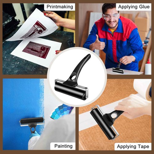 Frienda 12 Pcs 4.7 Inches Rubber Roller Black Rubber Brayer Ink Roller for Gluing Printing Inking Block Paper Crafting Press Printmaking Wallpaper Stamping Scrapbooks
