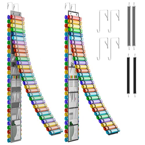 Resonax 2 Vinyl Roll Holders - White & Grey Colored - Each of them comes with 60 comparments & 14 Internal Mesh Pockets - 4 Hooks & 4 Straps - 66"x8.6" Sized
