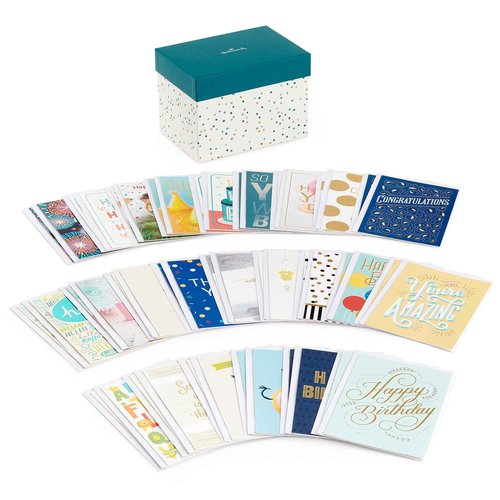Hallmark Pack of 24 Handmade Assorted Boxed Greeting Cards, Herringbone Pattern—Birthday, Baby Shower, Wedding & All Occasion Greeting Cards Assortment—48 Cards and Envelopes with Organizer Box