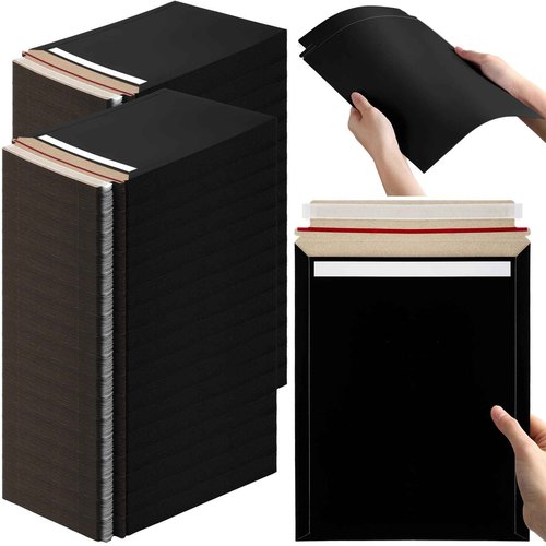 Fainne 150 Pack Rigid Mailers 9.25 x 11.8 Inches, Resealable Photo Document Mailers Cardboard Flat Envelopes for Shipping Photos, Pictures, Papers, Files, Cd, Magazines, Comic Books (Black)