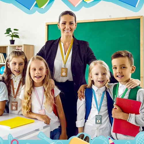 Chiisong Hall Pass Lanyards Set - Unbreakable Wooden Passes for Classrooms, Restrooms & Offices | Classic & Morandi Colors
