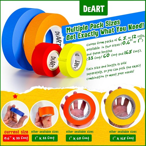 DEART Colored Masking Tape - Writable Painters Tape for Arts & Crafts | 12 Pack, 1 Inch Wide