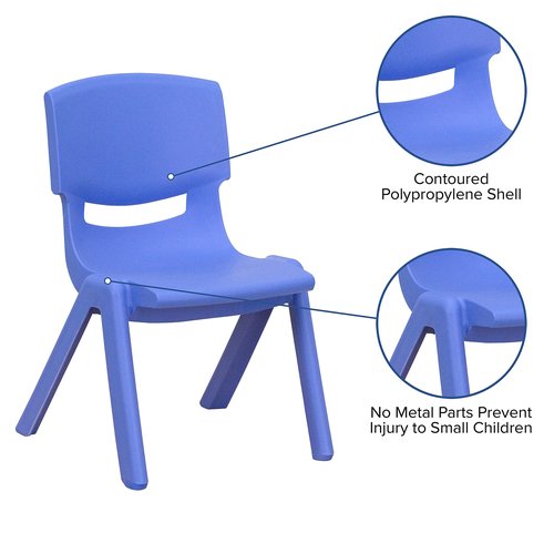 Flash Furniture Whitney Blue Plastic Stackable School Chair with 12'' Seat Height (Pack of 4)