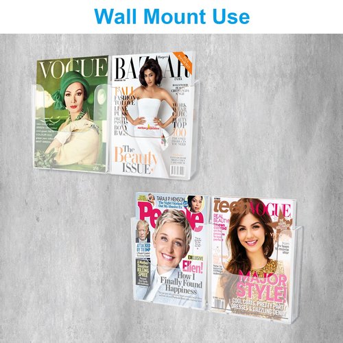 LISHINE 6 Pack Wall Mount Brochure Holder - 6.5 x 6.5 Inch Plastic Flyer Holder for Trifold, Magazine, Document
