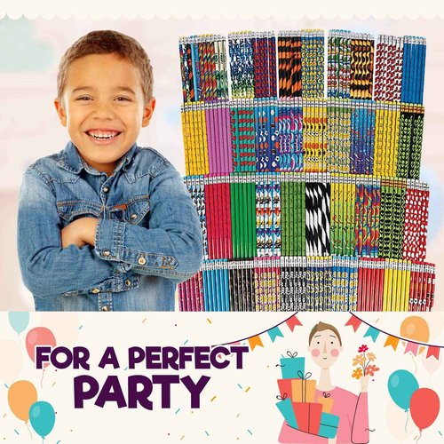 Mega Pencil Assortment - Assorted Bulk Pencils - 250 Designed Cute Pencils with Eraser for Classroom Prize, Kids Party Favors, Rewards, Prizes, Giveaways, Souvenirs, Carnivals, School Supplies