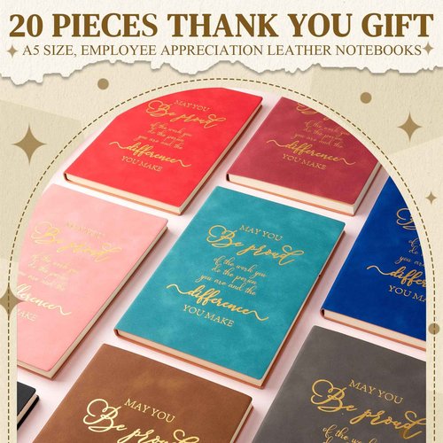 Fuutreo 20 Pcs Thank You Gifts Leather Journal Notebook Bulk A5 Notepad Appreciation Inspirational Gift for Women Men Employee Coworker Teacher Retirement Volunteer Assistant Nurse (Multicolor,Proud)