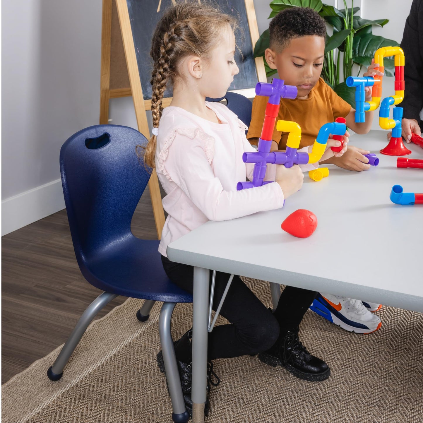 School Student Stack Classroom Chair - Choose 12" 14" 16" 18" Seat Height - Ergonomic Molded Seat Shell with Robust Riveted Frame - for Class Rooms in Home Learning of Office - Pack of 4 Chairs