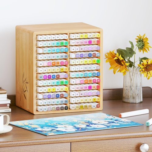 Marker Organizer Compatible with Ohuhu Markers, 168 Solt Holder, Bamboo