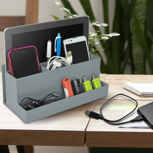 Acrimet Desktop Organizer - Multi Organizer Caddy Holder for Office, Home and School use (Plastic) (Silver Color)