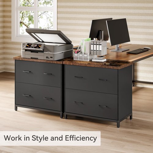 LITTLE TREE 2 Drawer File Cabinet for Home Office, 30.7-Inch Lateral Office Cabinet for A4 and Letter Size Files, Printer Stand, Storage Cabinet Organizer, Rustic Brown + Black