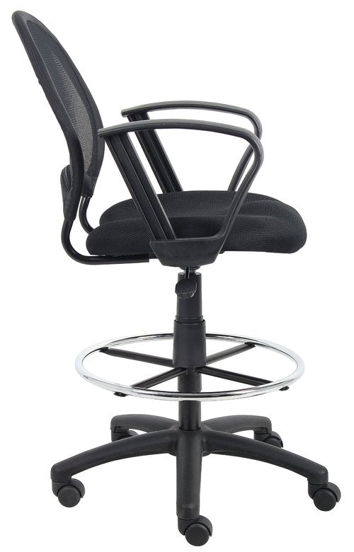 Boss Office Products Mesh Drafting Stool with Loop Arms in Black