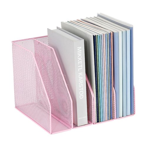 AUPSEN File Organizer for Desk, 4-Pack Magazine Binder Holder Desk File Organizer, Mesh File Folder Organizer for Home Office Organization (Pink)