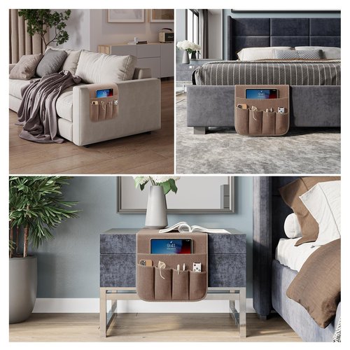 Armrest Organizer Non Slip Remote Control Holder Arm Chair Couch Caddy For Recliner Sofa Bedside With 5 Pocket Storage for Tablet Phone iPad (Coffee, W13" x L33")