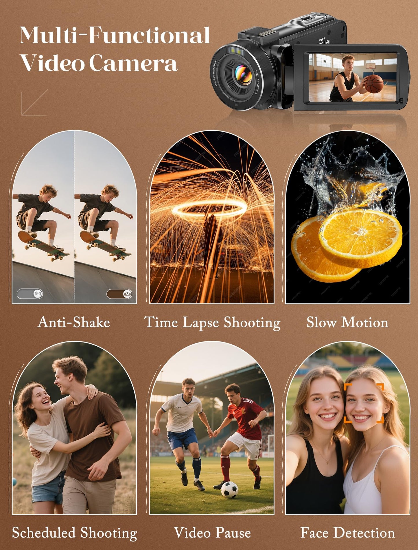 ZYDIIE 4K Video Camera Camcorder UHD 64MP Vlogging Camera for YouTube 18x Digital Zoom 3" 270° Rotation IPS Touchscreen Video Camcorder with Night Vision, Remote Control, 32GB Card, 2 Batteries