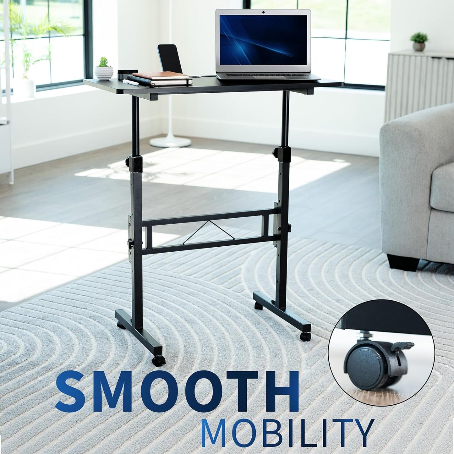 VIVO Mobile Standing Desk - 32 x 16 Inch Portable Workstation with Wheels for Home Office - Black