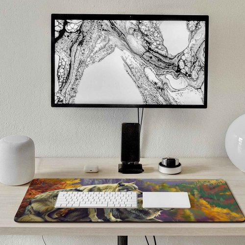 Wolf Large Mouse Pad Wildlife Animals Wolves Mousepad Extended Autumn Mountain Desk Mat for Keyboard and Computer Pad Non-Slip for Gaming Home Office Supplies for Desk 35.4 x 15.7 Inch