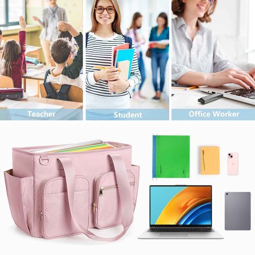 Prokva Work Tote Bag with File Organizer Box, Office Documents Storage Bag Fits for Legal Size Hanging Files Folders, Pink (Patent Design)