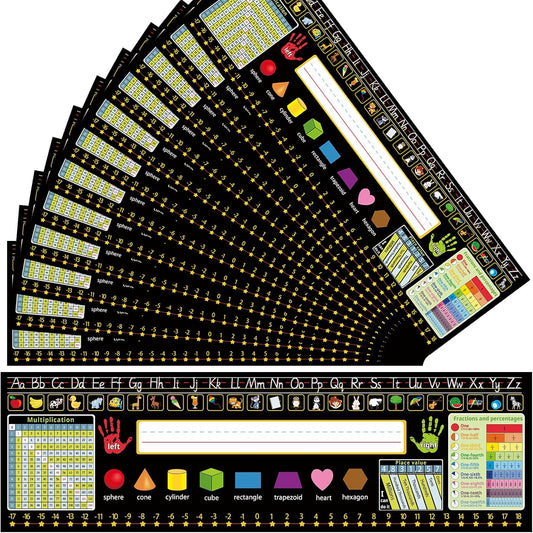 Skiennix Self-Adhesive Name Tags - 36 Pack Classroom Desk Labels with Multiplication & Fractions | 14.2 x 4 Inch