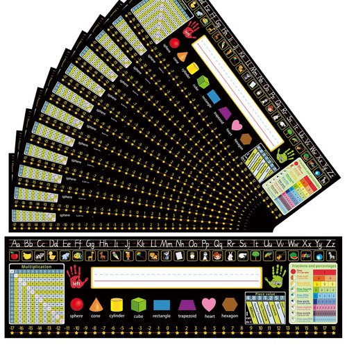 36 Pack Self Adhesive Name Tags for Classroom Student Desks,Multipurpose Manuscript Students Name Plates for desks Classroom with Multiplication, Fractions and Percentages Table(14.2 x 4 Inch)