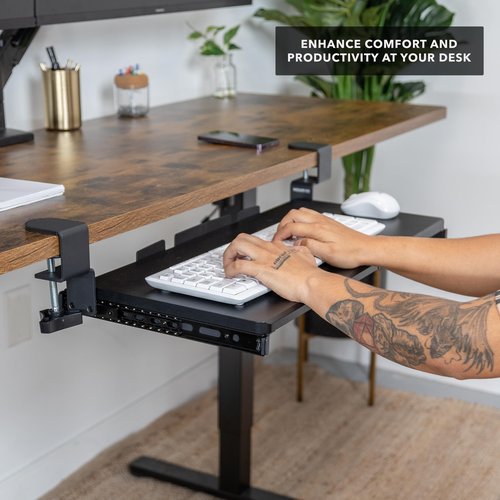 Mount-It! Keyboard Tray Under Desk Pull Out with Extra Sturdy C Clamp Mount (24" x 11")