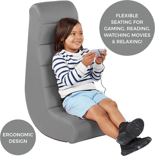 Factory Direct Partners Soft Ergonomic Floor Video Rocker - Cushioned Chair for Gaming & TV - Gray