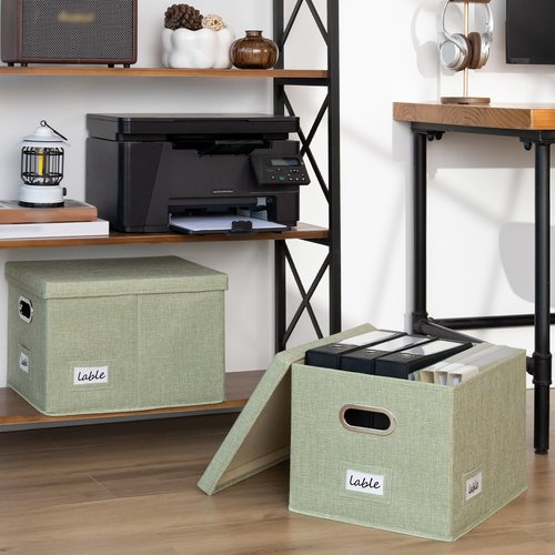 GRANNY SAYS File Organizer Box with Lids, File Box for Home Office, Decorative Storage Boxes, Filing Box for Document, Letter, Legal File, Portable File Box with Handles, Green, 2-Pack