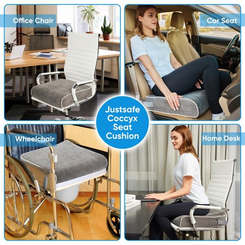 Justsafe 4 Inch Thick XL Orthopedic Memory Foam Seat Cushion - Extra Large Office Chair Cushion for Back Pain, Sciatica & Tailbone Pain Relief, Non-Slip Ergonomic Car, Desk & Wheelchair Cushion