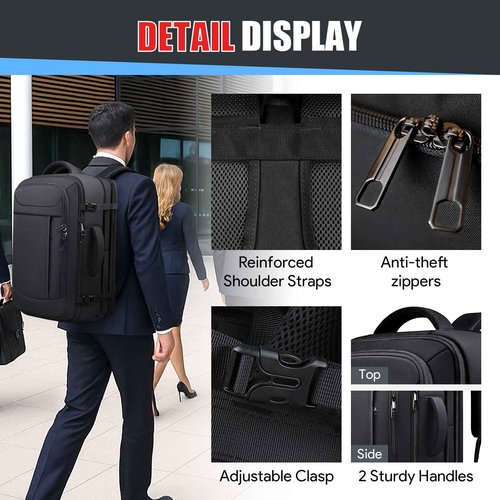 55L Extra Large Travel Backpack, Expandable 50L - 60L Carry On Backpack, Travel Luggage Suitcase Anti-Theft TSA Flight Laptop Bag, Sturdy 18.4 Inch XXXL Daypack Weekender Gifts for Men, Black