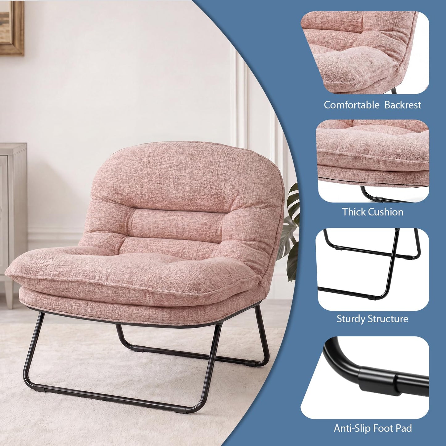 DUMOS Comfy Saucer Chair,PU Leather Foldable Chairs for Bedroom, Dorm & Gaming, Fashion Floor Chair with Back Support for Small Spaces,White