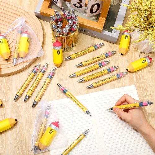 Sinload 36 Set Teacher Appreciation Gifts for Women Included Ballpoint Pens Pencil Shaped Stress Balls Keychains and Organza Bags Teacher Gifts Employee Coworkers