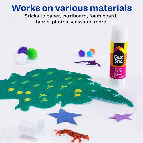 Avery Glue Stic - Washable, Non-Toxic Glue Sticks for Classroom, Crafting, and Office Use, 1.27 oz., Pack of 18, White (00192)