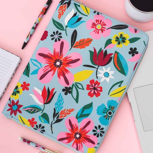 kate spade new york 13.25" x 9.50" Faux Leather Notepad Zip Folio with Interior Pocket, Zipper Close, and Pen Loop (Safari Floral)