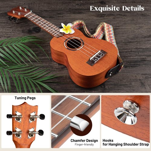 CAHAYA Concert Ukulele 23 Inch Ukulele Kit Beginner Starter with Carrying Bag, Shoulder Strap, Fretboard Stickers, for Both Adults and Kids in Mahogany CY0336