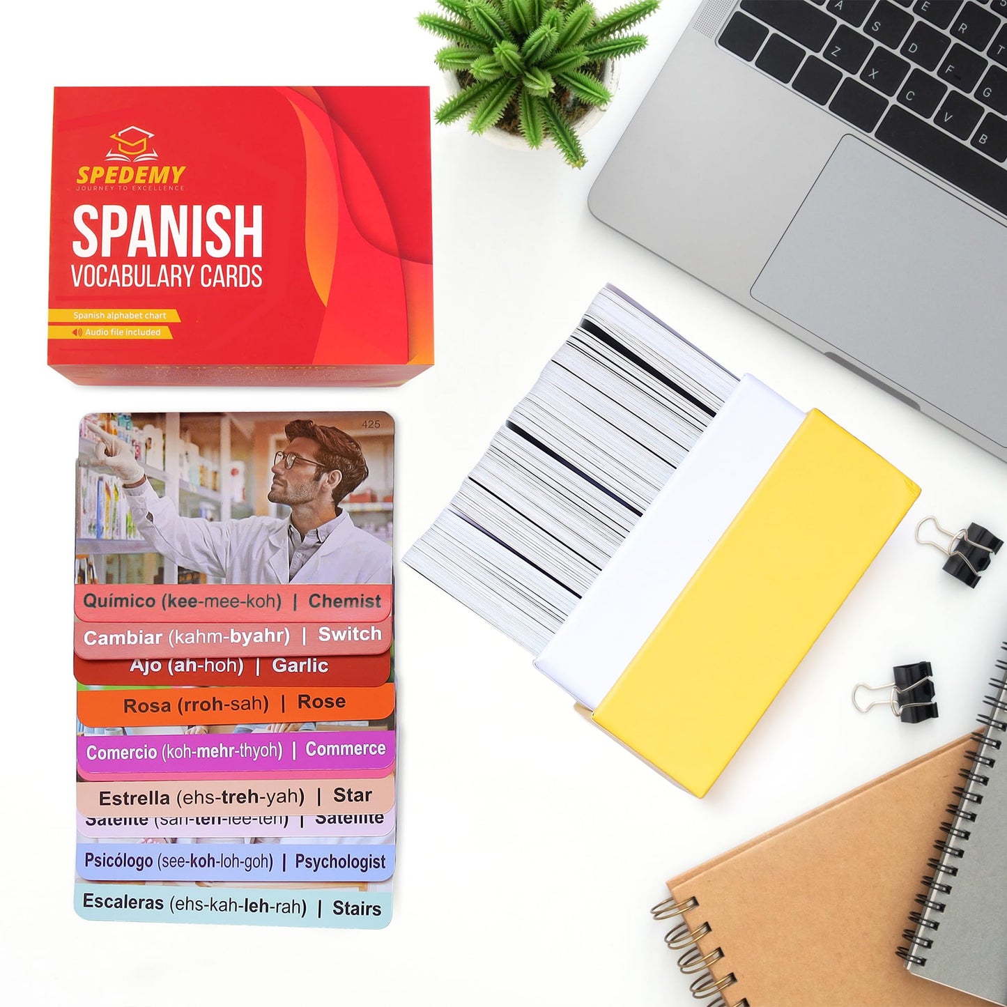 Spanish Vocabulary Cards for Kids & Adults Beginners - 276 Bilingual Study Cards 720 Words with Interactive Web Learning Portal: Native Audio, 4-Step Quizzes, Typing Games - Learning Resource