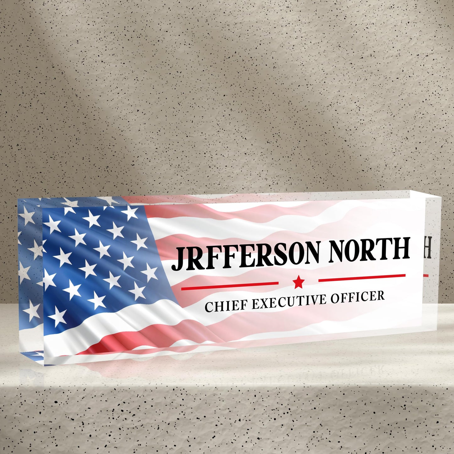 AZUFEMOS Name Plate for Desk - Personalized Acrylic Name Plate - US FLAG 1 - Small - Professional Style - Office