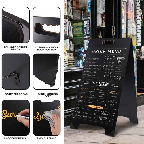 BIHAIT 16x32 Double-Sided A-Frame Chalkboard Sign with 8x12 Chalkboard, Liquid & Solid Chalk Markers, Wedding & Event Signage
