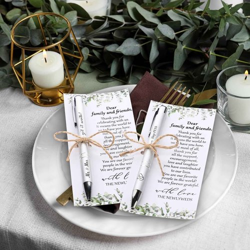 Humyoun Wedding Favors for Guests Includes Black Ink Retractable Ballpoint Pen Thank You Cards Organza Bag with Hemp Rope Bridal Shower Favors Bridal Shower Gifts for Party Supplies(100 Set)