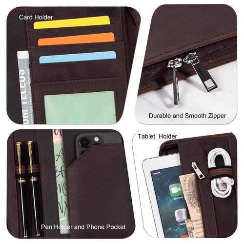 Calfinder Genuine Leather Portfolio Binder with Zipper and Handle, Padfolio for Women&Men, Personalized Gift for Professionals,Business Portfolio Notebook,Resume A4/Pad,Dark Brown