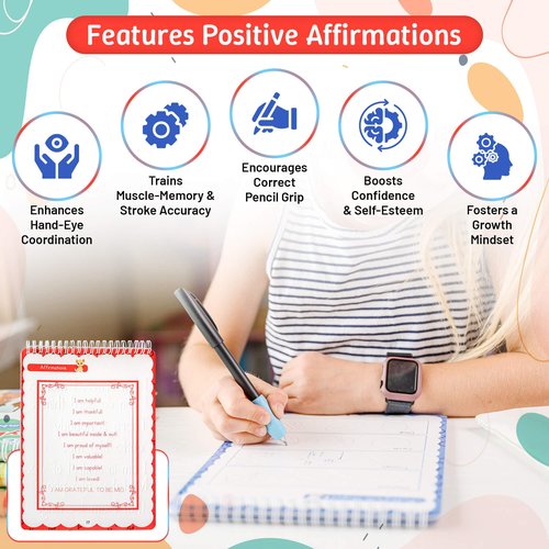 Grooved Writing Books for Kids 3-5, 6-10 with Positive Affirmations & Mindfulness; Magic Grooved Writing Practice for Kids; Teacher Must Haves for Preschool, Kindergarten or Elementary Kids Books.