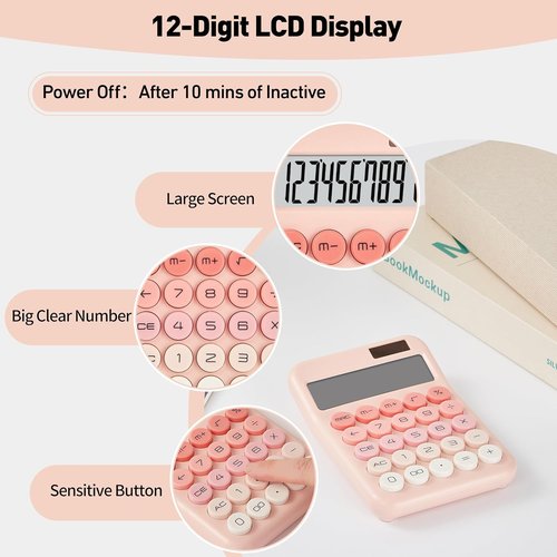 KANBIT Small Desktop Calculator - LCD Large Display, Dual Solar & Battery Powered | Cute Pink Office & School Accessory
