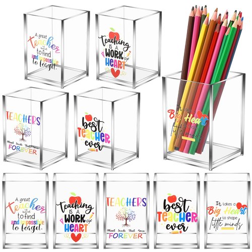 Cholemy 10 Pack Teacher Appreciation Gifts Bulk Pencil Holders Acrylic Pen Holder Desk Organizer Pencil Cup Containers for School Office Home Supplies Christmas Teacher Gifts(Clear)
