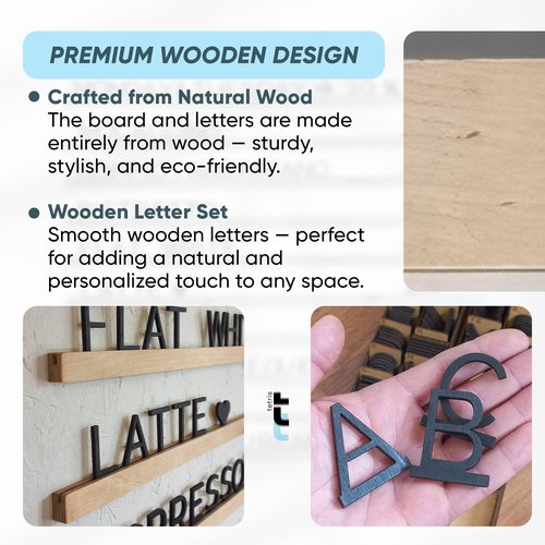 250 Wooden Letters Set – Half DIY Letter Board Kit with Optional Rails – Customizable Colors – For Menu Board or Message Board (Home, Café, Office)