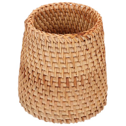 Cabilock Vietnamese Woven Rattan Pen Holder - Multi-Functional Desk Organizer & Decorative Flower Vase for Home Decor Cone-Shaped Storage Basket