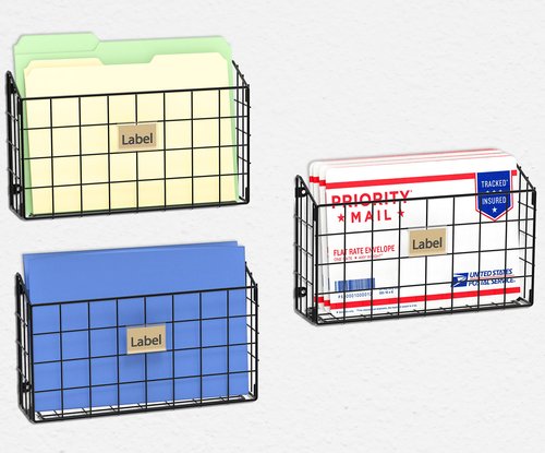 Simple Houseware Grid Single Pocket Wall Mount File Holder with Tag Slots, 3 Packs, Black