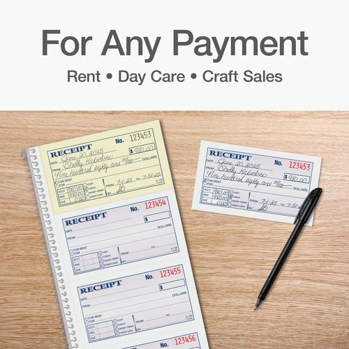 Adams Money and Rent Receipt Book - 2-Part Carbonless, 5-1/4" X 11" - Spiral Bound, 4 Receipts Per Page, 300 Sets per Book, 3 Pack
