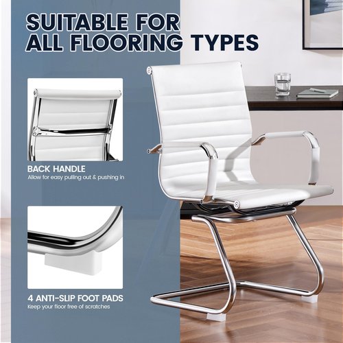 Yaheetech Faux Leather Office Reception Chair Without Wheels Mid Back Ergonomic Guest Chairs for Conference Reception Room Waiting Room, Set of 2 White