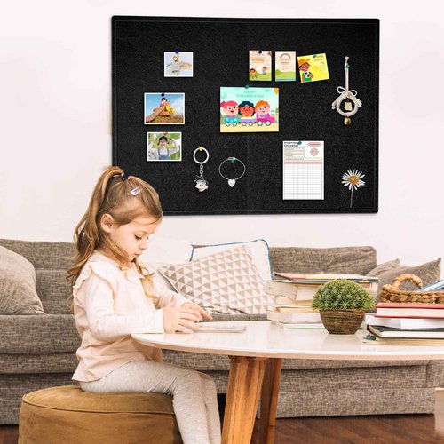 DOLLAR BOSS Large Bulletin Board 60" x 36" Foldable Felt Cork Board, Decorative Pin Board for Wall 5' x 3' Photo Display Board for Office Home School with 20 Pins, Black